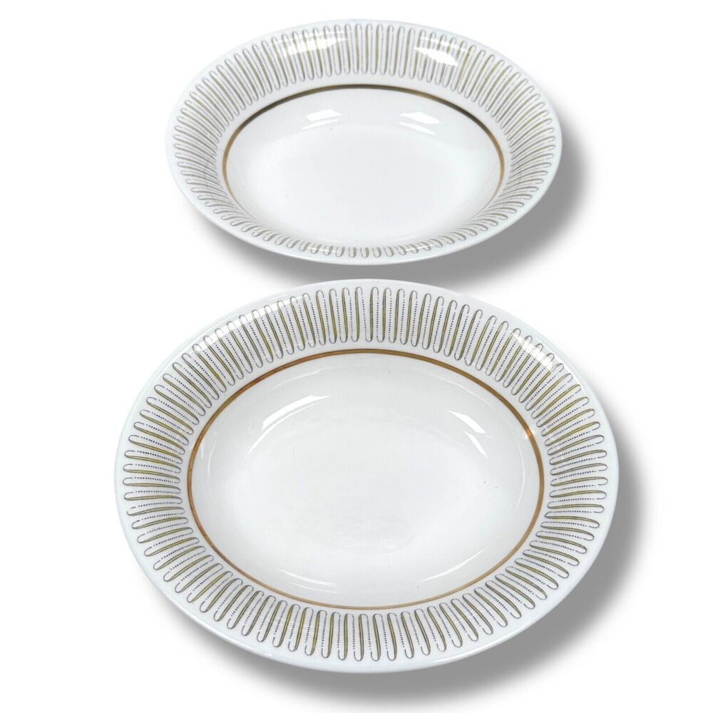 Royal Albert Capri Vegetable Dishes Bowls Lot of 2 White Gold Oval Bone China